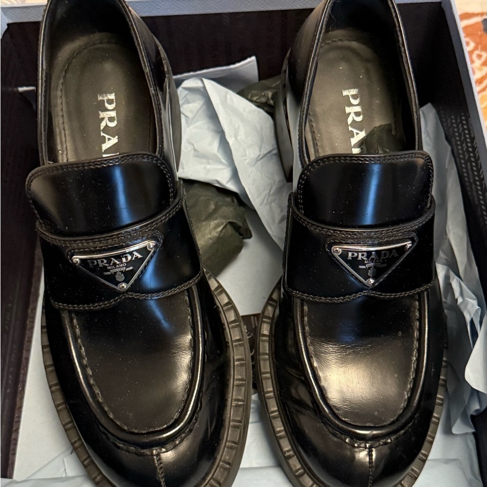 Prada Chocolate brushed leather loafers
